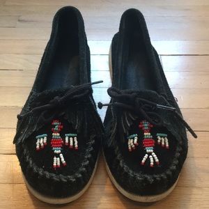 Black beaded Minnetonka Moccasins